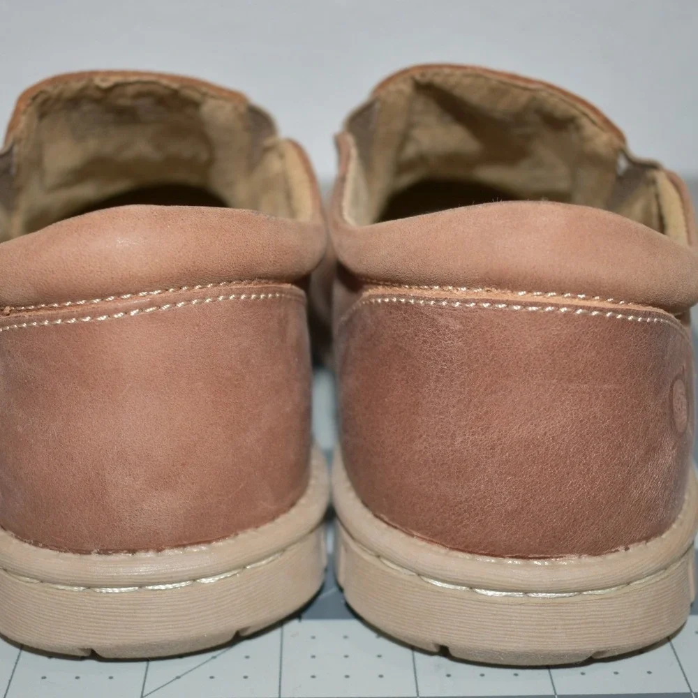 Born Sawyer Textile Tan Leather Slip On Loafers Kids Boys Size 4 PM-701-S